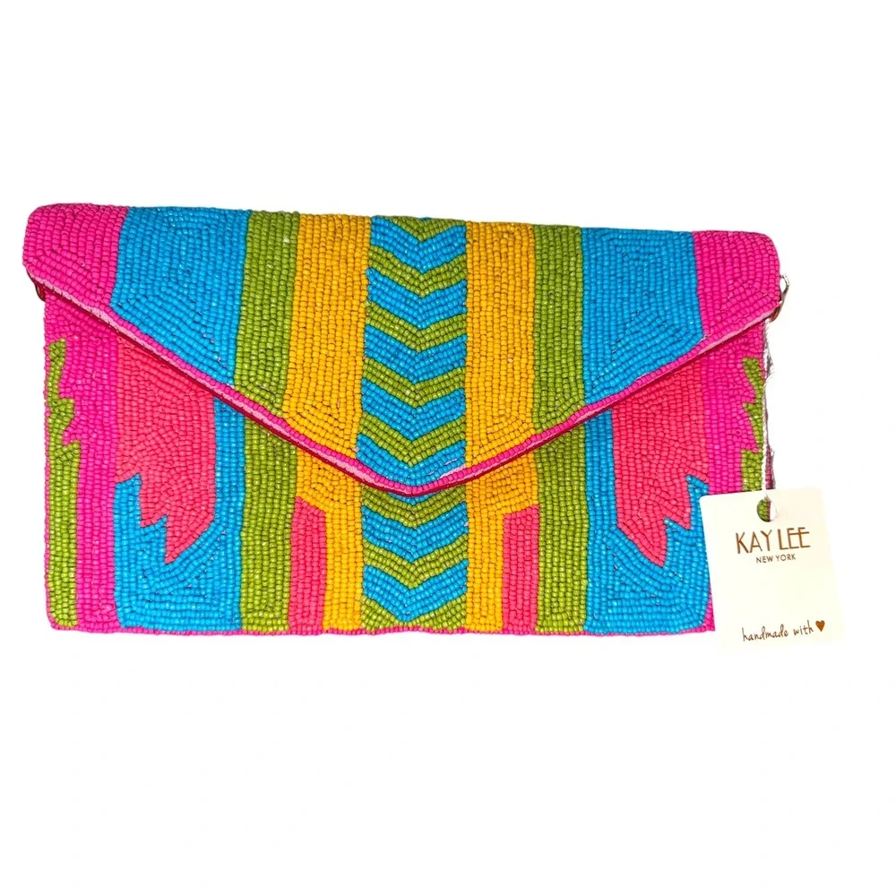 Kay Lee NWT Beaded Envelope Clutch Crossbody Tribal Southwest Boho Colorful